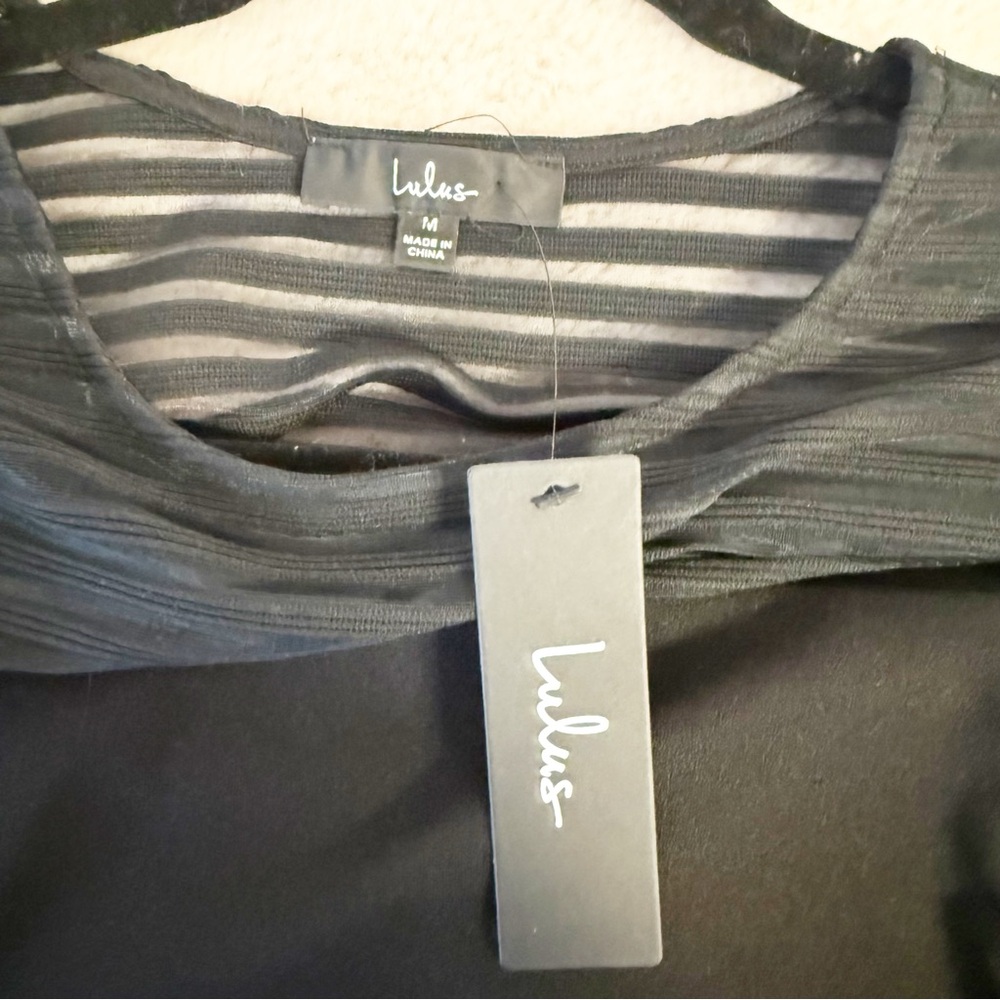 NWT LULU’S Black Long Sleeve Perfect Mesh Cutout Bodycon Dress Size Medium - Picture 4 of 6